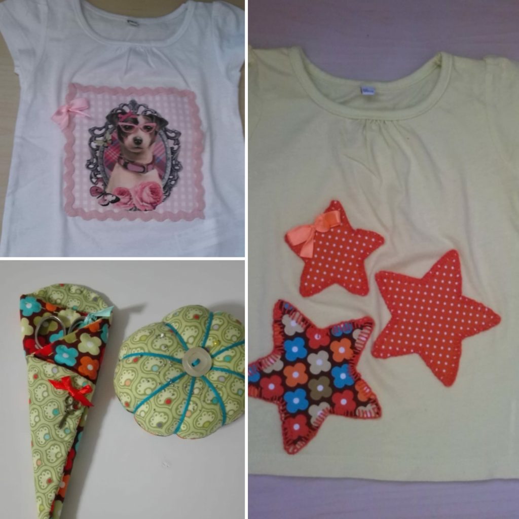 Camisetas "customizadas" y accesorios de costura realizados por las alumnas de Esther Marteles.